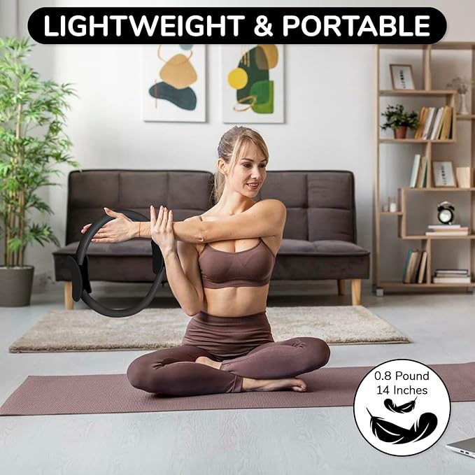 TOPZGLEEY Pilates Ring Set – 14" Anti-Deformation Magic Circle with Padded Handles, Mini Ball, 5 Resistance Bands, Guide, Pilates Equipment for Home Workout