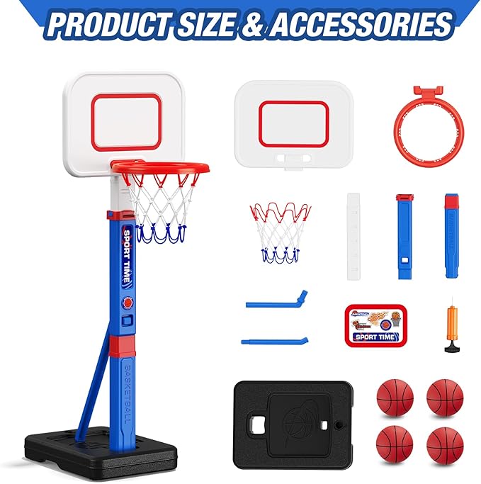 Toddler Basketball Hoop, 55" Height Adjustable Basketball Hoop for Kids 1-3 3-5, Kids Basketball Goal, Indoor Outdoor Sport Toys Christmas Birthday Gifts for Baby Boys Girls