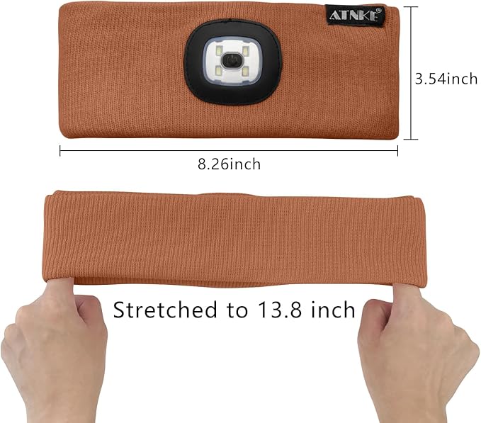 ATNKE 4 LED Lighted Sport Sweatband,USB Rechargeable Running Head Band Lamp High Stretch Wicking Gifts for Men and Women