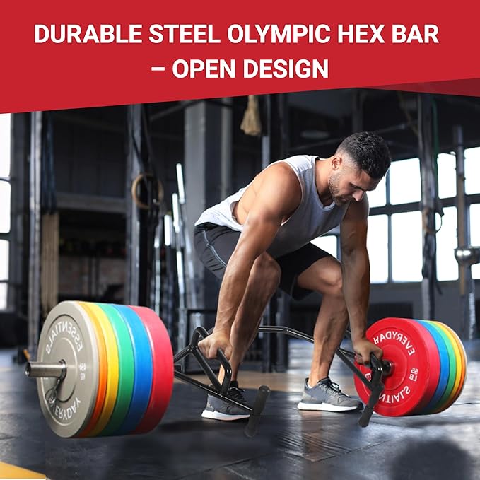 Olympic 2-Inch Hex Weight Lifting Trap Bar with Long and Rotating Sleeves, 500-Pound Capacity, Open Design, Alloy Steel, Chrome
