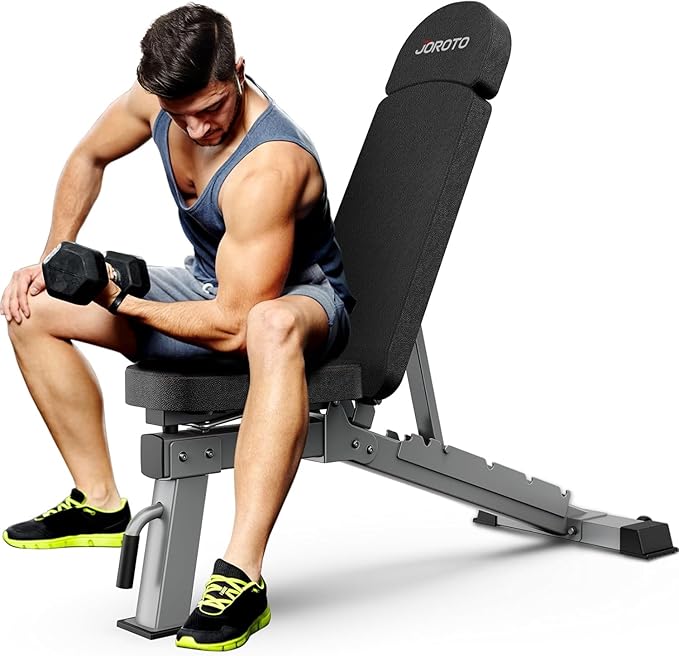 JOROTO MD80 Adjustable Weight Bench, 1000LB Heavy Duty Workout Bench Press for Home Gym, Commercial Grade Flat Incline Decline Strength Training Utility Bench with Wheels and Extended Backrest