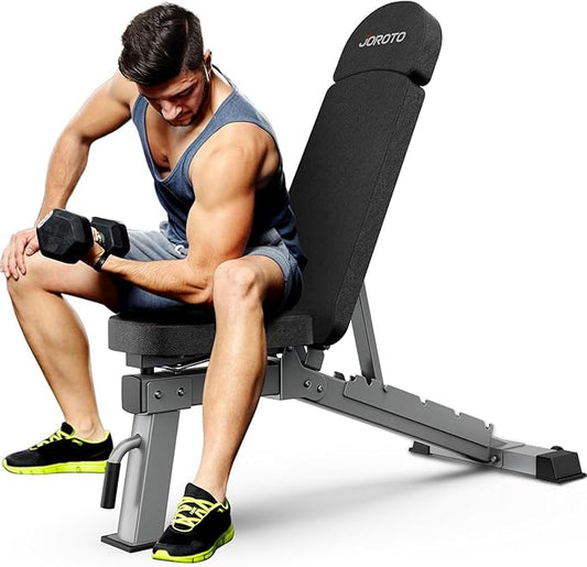 JOROTO MD80 Adjustable Weight Bench, 1000LB Heavy Duty Workout Bench Press for Home Gym, Commercial Grade Flat Incline Decline Strength Training Utility Bench with Wheels and Extended Backrest
