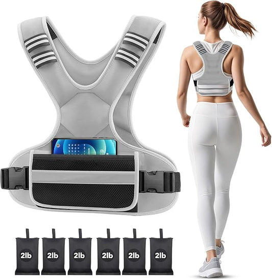 Adjustable Weighted Vest Woman 4-10lb/12-18lb/20-32lb Weighted Vest Men with 6 Ironsand Weights, Shoulder Pads and Large Pocket for Walking Running Crossfit Strength Training