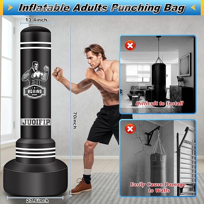 Freestanding Punching Bag for Adults, 70'' Boxing Bag with Stand Kicking Bag Heavy Bag with Boxing Gloves and Electric Air Pump, Women Men Kickboxing Bags for Beginners Training MMA Muay Thai Fitness