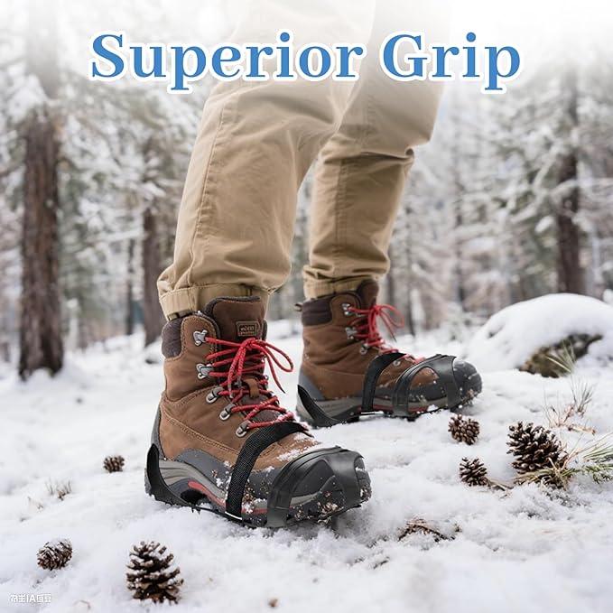 1 Pairs Snow Spikes for Shoes, Ice Spikes for Shoes and Boots, Anti-Slip Cleats Crampons Traction Gear with 11 Studs, Shoe Ice & Snow Grips for Winter Walking Running Hiking Mountaineering