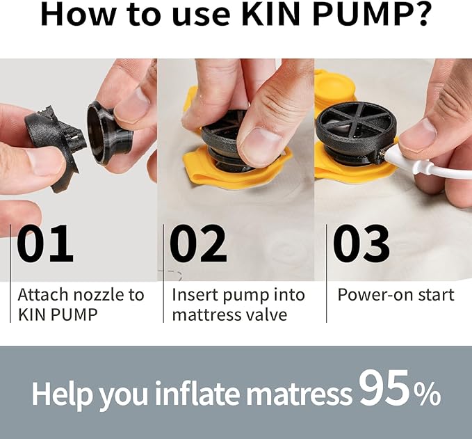KINSUN Kin Pump Ultralight Air Pump for Sleeping Pads – 5g (0.18oz) Mini Electric Pump with Multiple Adapters for Inflatables, Camping & Backpacking
