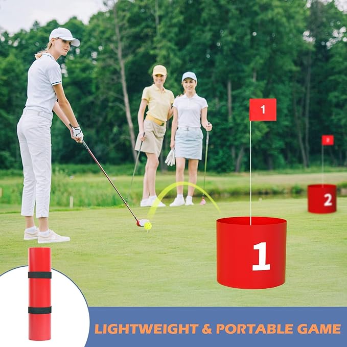 FOOING Golf Game LED with 1 Club, 9 Hole Practice Golf Backyard Game Set for Adults and Family Outdoor Indoor, Plastic Battle Yard Game with Balls and Flag for Lawn, Beach, Camping and Park