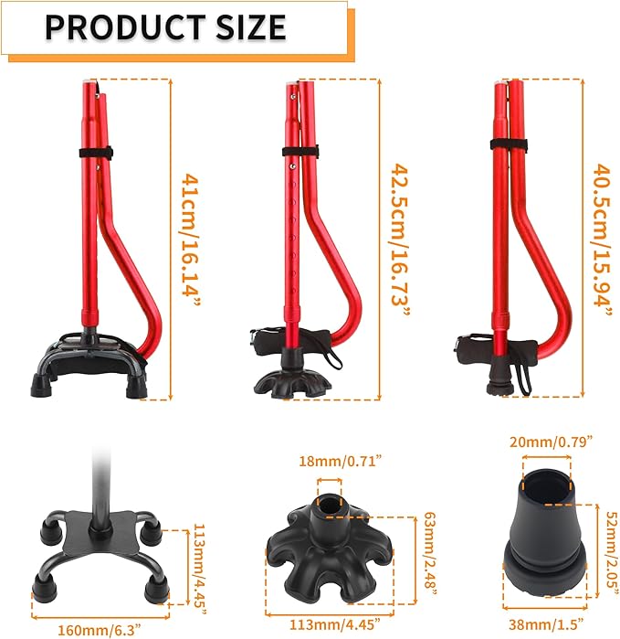 LIXIANG Walking Canes Stablize Women Quad Canes for Seniors & Adults Foldable Adjustable for Men & Women Heavy Duty Freestanding Cane for People with Leg Injuries 3 footings