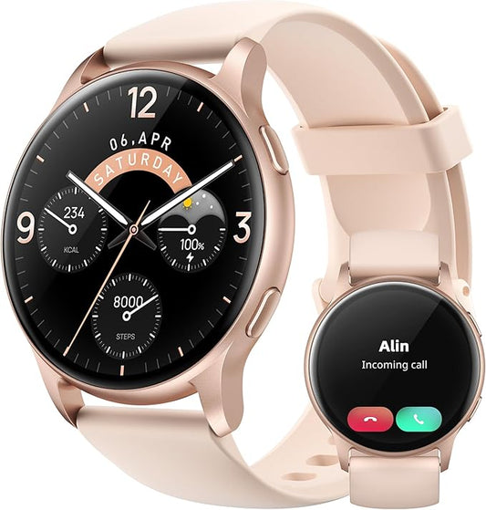 Parsonver Smart Watch for Women(Answer/Make Calls), 5ATM Waterproof Swimming Monitor, 44mm HD Screen Fitness Tracker 100+ Sport Modes, Heart Rate Sleep Monitor, Smartwatch for Android iOS, Rose Gold