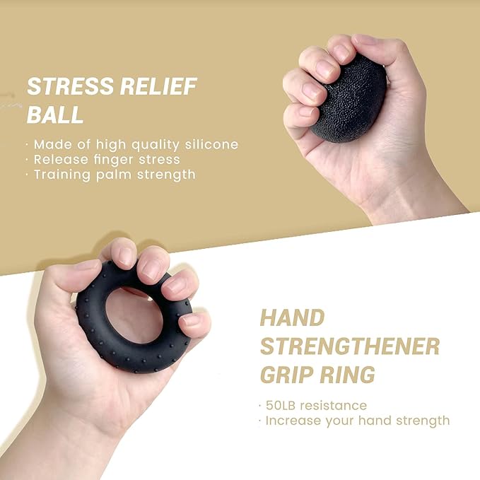 FLYFE Grip Strength Trainer Kit (5 Pack), Forearm Strengthener, Hand Squeezer Adjustable Resistance, Finger Stretcher, Grip Ring, Relief Ball and Finger Exerciser for Men and Women, Injury Recovery