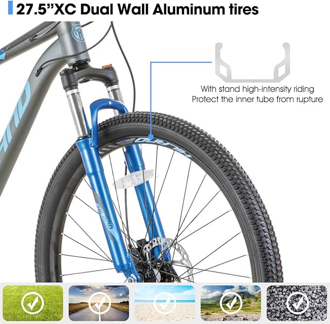 HILAND 27.5 inch Mountain Bike 21 Speeds, Lock-Out Suspension Fork, Aluminum Frame Hydraulic Disc-Brake for Men Women Mens MTB Bicycle Adlut Bike