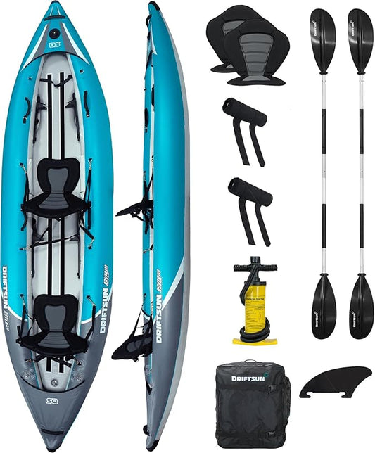 Driftsun Rover Inflatable Kayak - White Water Kayaks for 1 and 2 Person, High Pressure Dropstitch Floor Kayak for Adults with Padded Seats