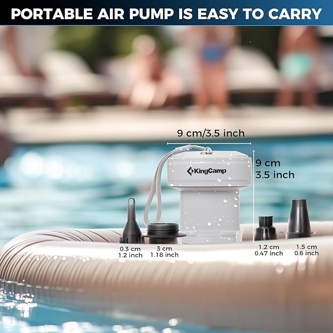 KingCamp Air Pump for Inflatables, Portable Quick-Fill Inflator/Deflator Air Mattress Pump Electric Air Pump with 4 Nozzles for Outdoor Camping Mat & Sleeping Pad