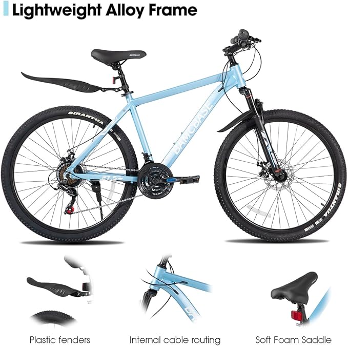 HILAND 26 27.5 Inch Mountain Bike, Mens and Womens Aluminum Frame MTB with 21 Speeds, Dis Brake, Hardtail Bicycle for Adults