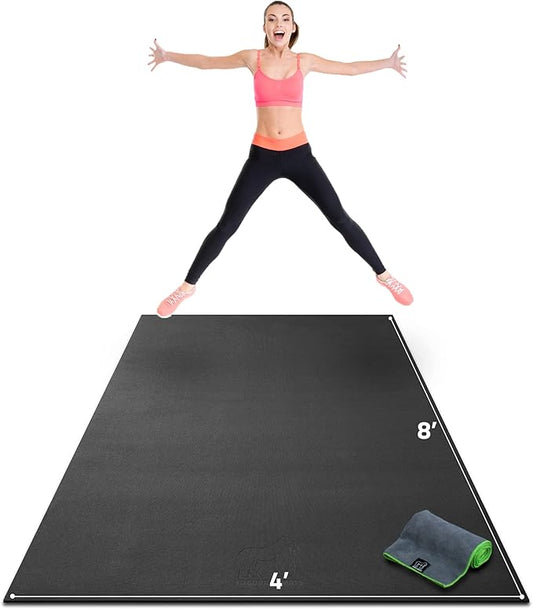 Gorilla Mats Premium Large Exercise Mat – 6x4', 7x4', x7x5', 8x4', 10x4' (1/4" Thick) Ultra Durable, Non-Slip, Workout Mat for Instant Home Gym Flooring – Great on Any Floor – Use With or Without Shoes