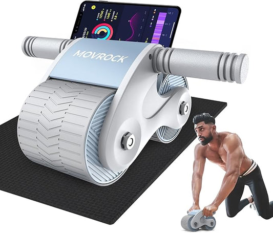Ab Roller Wheel with Automatic Rebound for Home Gym Core Fitness, Sturdy Abdominal Exercise Equipment, Includes Knee Pad, Perfect for Ab Workouts and Strength Training