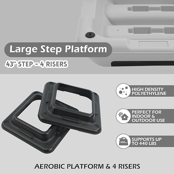 Fitvids Step Aerobic Platform, Exercise Step with 5 levels Adjustable Height, 4 Stackable Risers, Fitness Training Workout Stepper for Home Gym, Cardio Strength, Multiple Options