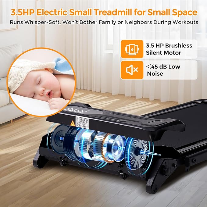 Portable Foldable Walking Pad with Handle Bar and Adjustable Incline, Under Desk Walking Pads Treadmill with Incline and Handles, 3.5HP Folding Electric Treadmills for Home Small, 0.6-7.6MPH, 350LBS