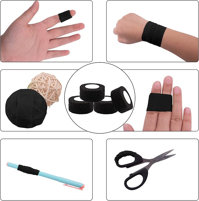 BQTQ 30 Rolls Self Adhesive Bandage Wrap Self Adherent Wrap Bandage 1 inch Self Stick Bandage Wrap Tape Stretch Bandages for Wrist Ankle Swelling Sprains (Black)