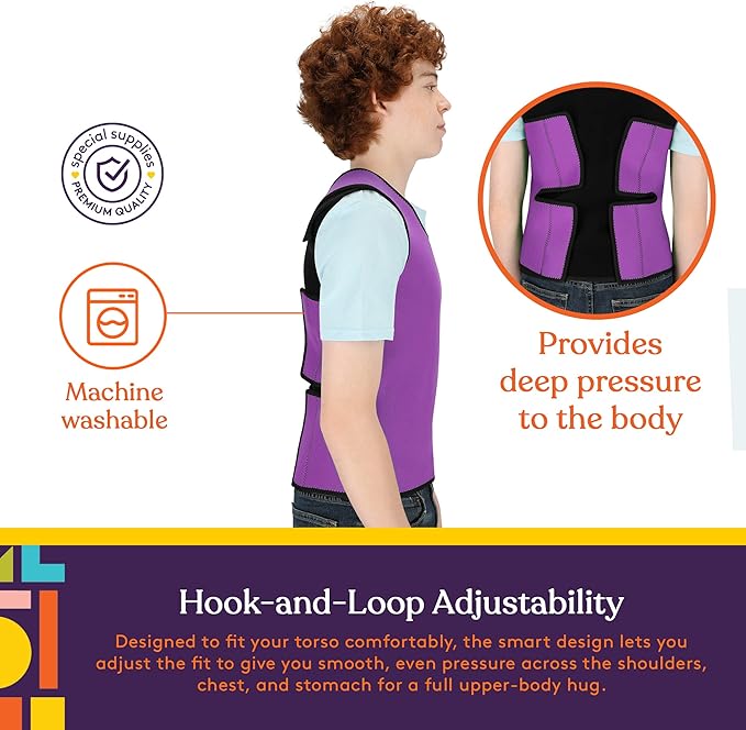 Special Supplies Sensory Compression Vest Deep Pressure Comfort (Purple, Large)