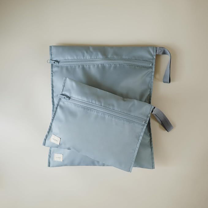 mushie Water Resistant Wet Bags | Large & Small Reusable Storage Bag for Baby Items and Travel | Zippered Pockets with Handle | Machine Washable, Set of 2 (Tradewinds)