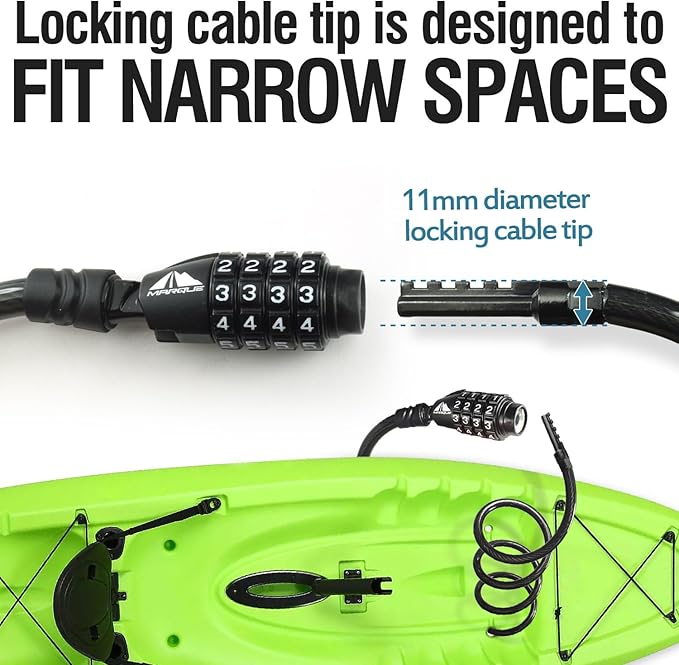 MARQUE Combination Bike Lock Cable- 3/8 inch (5FT, 10FT, 15FT, 25FT) Resettable Combination Lock, Anti-Theft Coiled Secutiry Cable for Bicycles, Kayaks, Paddle Boards, Gates and Outdoor Gear (10 FT)