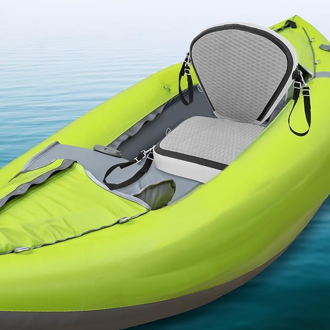 Inflatable Kayak Seat with Back Support, Portable Thicken Cushion, Padded Kayak Seats, Adjustable Strap, Paddle Board Seat Replacement for Kayaking Canoeing Drifting Rafting Fishing