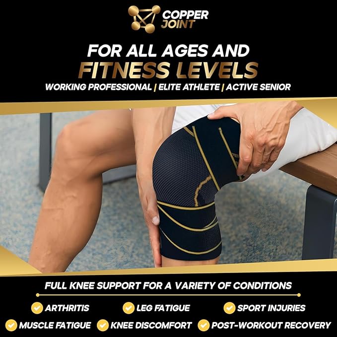 CopperJoint Pull On Knee Brace Women & Men Workout - Copper Infused Knee Sleeves for Men, Elastic Compression Knees Support Braces for Fitness, Volleyball, Basketball, Running, Sports