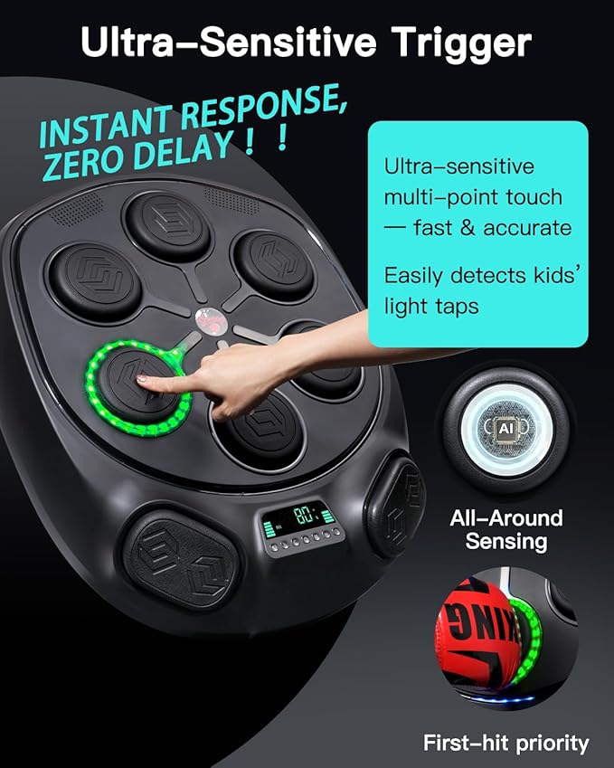 shroop Music Boxing Machine for Adults & Kids — Wall-Mounted Interactive Bluetooth Punch Trainer, High-Sensitivity, Rhythm Adaptation, 6/8 Targets, Ideal for Home, Office, and Gym Use