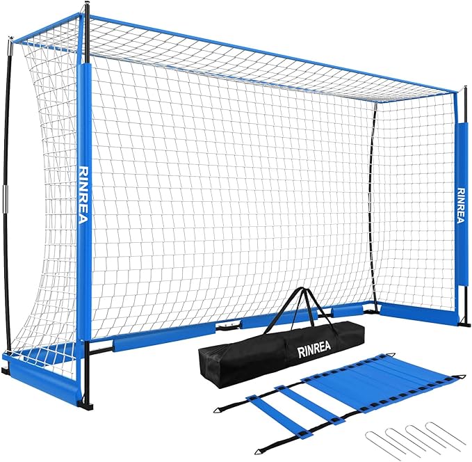 Portable Soccer Goal, Collapsible Soccer Goal Net Metal Base, Quick Setup Soccer Training Equipment with 1 Carry Bag, 1 Agility Ladder, 4 Ground Nails