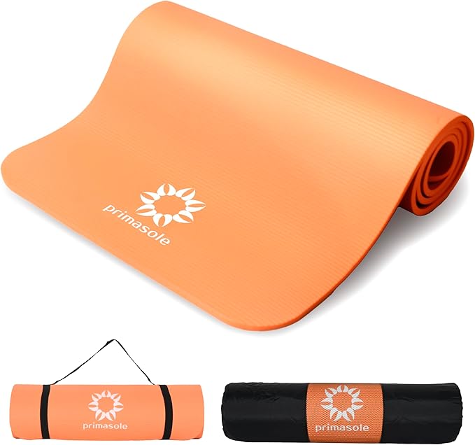 0.4Inch Extra Thick NBR Yoga Mat with Enhanced Stability - Textured Design, Lightweight Mat with Carrying Strap & Case for Yoga, Pilates, Gym & Home Use (Orange)