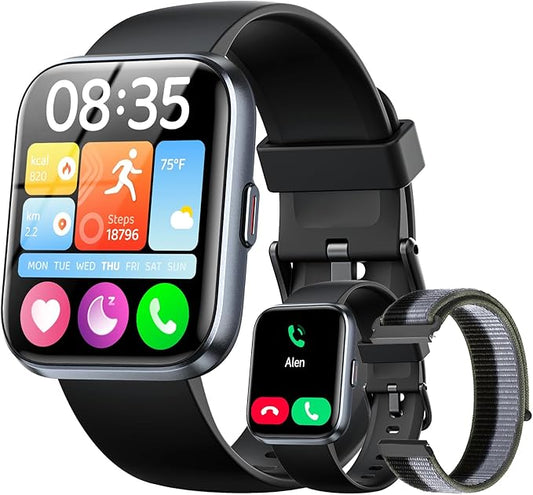 Smart Watches for Women Men, 1.85" Screen Smartwatch Compatible iPhone Android Phone Answer/Make Call, 24/7 SpO2 Sleep Heart Rate Monitor,3ATM Waterproof, Fitness 120+Sport (2 Bands Included)