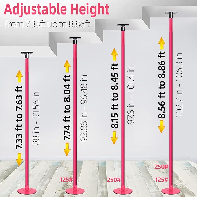 PRIOR FITNESS Permanent Fixed Dance Pole Kit, Professional 45mm Spinning & Static Dancing Pole Heavy-Duty Steel Pole Dance for Home, Adjustable Height Excellent for Home Exercise Studio Club Gym