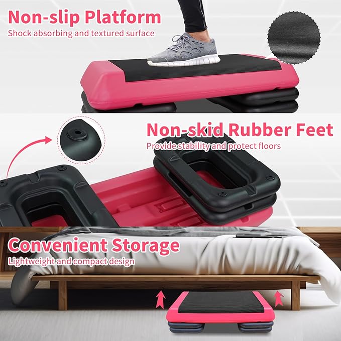 Exercise Workout Aerobic Step Platform Trainer, 28.5" Aerobic Stepper with 4"-6"-8" Adjustable Height Risers