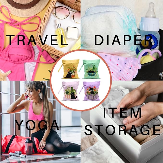 4 Pack Cute Wet Bag Waterproof Washable Reusable Wet Dry Bag for Swimsuit Clothes Cloth Diaper Travel Beach Pool Yoga Gym Party Camping Toiletries Travel Beach Essentials,Bow Checkered Duck Gifts