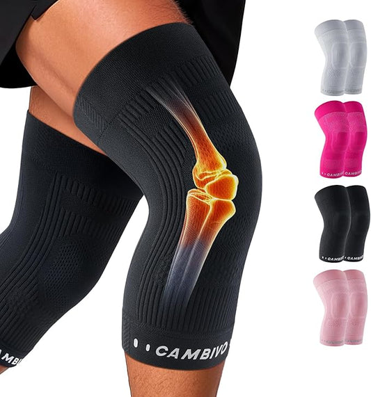 CAMBIVO Elite Motion Series Knee Brace for Women and Men (2 Pack), Ultra-Thin Lightweight Knee Compression Sleeve with Reflective Design for Pain Relief, Running, Workouts, Daily Use (Black, Large)