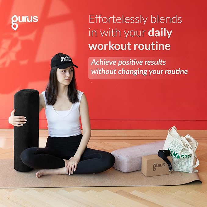 Gurus Super Soft & Firm Yoga Bolster Pillow - Lightweight, Easy to Carry with Handles - Rectangular, Machine Washable Cover
