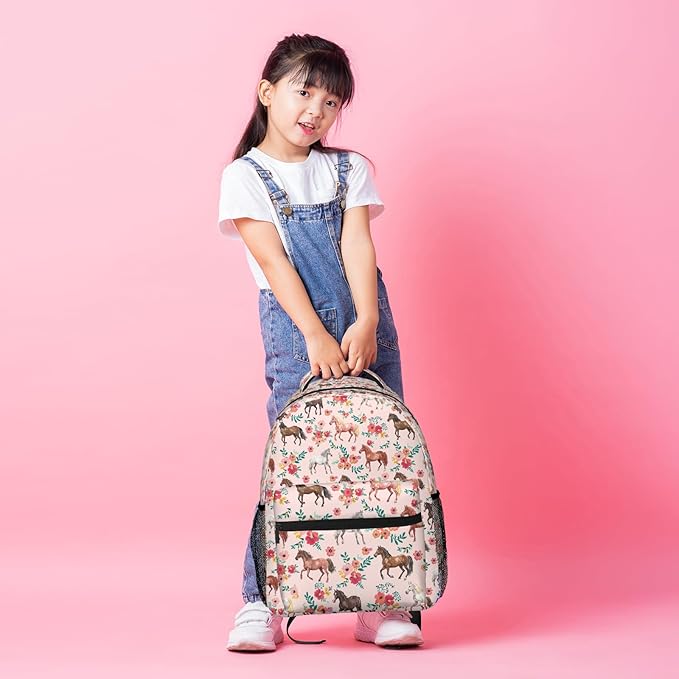 Horse Backpack for Boys Girls Bookbags Lightweight Adjustable Elementary Middle High School Bags for Kids Children Teenagers Travel Daypack Laptop Hiking Backpacks