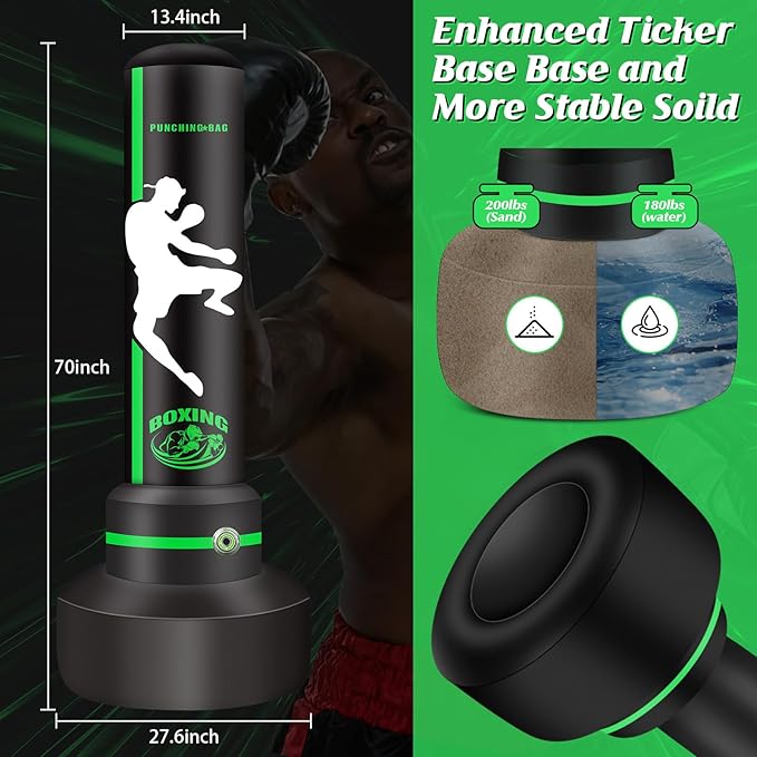 Heavy Punching Bag with Stand Adults Teens, 70" Freestanding Punching Bag with Boxing Gloves and Electric Air Pump, Women Men Standing Inflatable Boxing Bag for Training MMA Thai Fitness