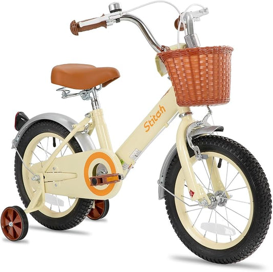JOYSTAR Vintage Kids Bike with Training Wheels & Basket, 12 14 16 Inch Girls Bike for 2-7 Years Old, Children Bicycles, Multiple Colors