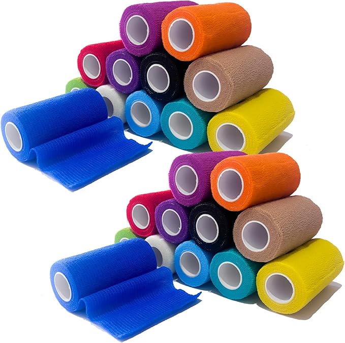 24 Rolls Self Adhesive Bandage Wrap, Vet Wrap 4 Inch for Horses Dogs Wounds Care Dressings, Elastic Self Stick Cohesive Bandage Wrap, Wrist, Sports, Ankle Tape Leg Wraps (Mixed)