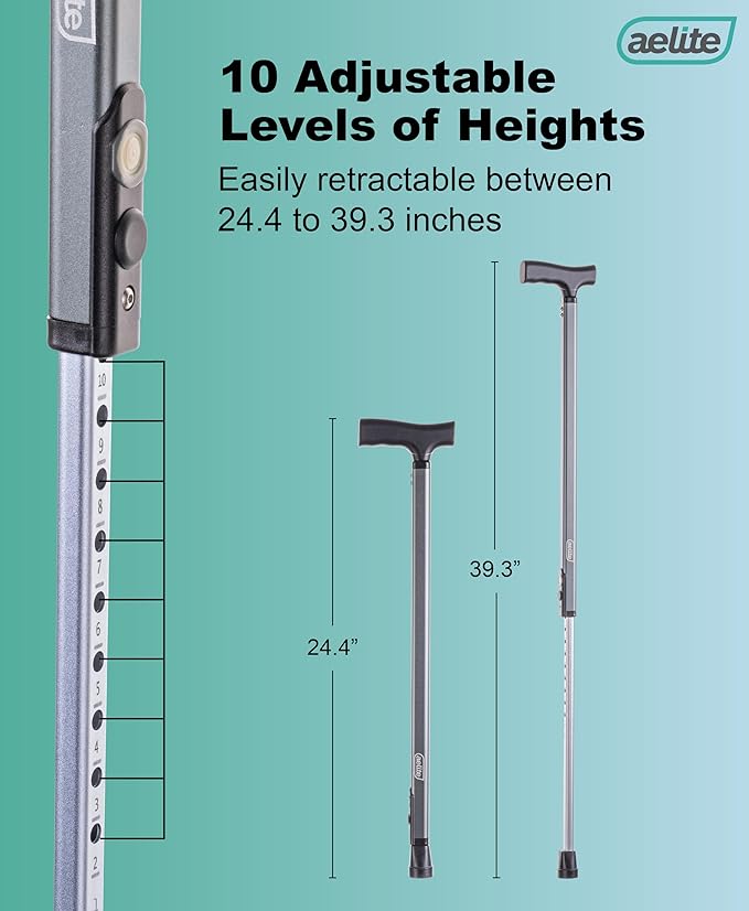 Aelite Walking Cane for Men and Women - Light, Durable, Retractable, Heavy Duty, Ergonomic Handle, High-Grade Aluminum Alloy, Canes for Seniors and Adults