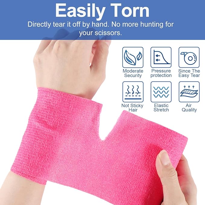LDIWEE 24 Pack Self Adhesive Bandage Wrap 4 inch, Elastic Cohesive Bandage Wrap Vet Wrap for Dogs, Grip Tape for Athletic, Sports, Wrist, Ankle Sprains, Swelling