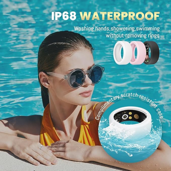 Smart Ring For Women Men, Health Tracker with Heart Rate, Blood Oxygen, Blood Pressure, Sleep Monitor, Step Counting, IP68 Waterproof Fitness ring, No App Fees for iPhone & Android (Silver, 9#)