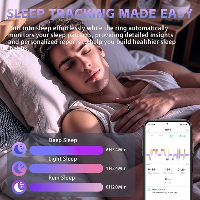 Smart Ring for Men Women – Fitness Tracker Ring with Heart Rate, SpO2, Blood Pressure, Sleep Monitoring, Step & Calorie Counter, No Subscription Fee, iOS & Android Compatible (Black, 9)