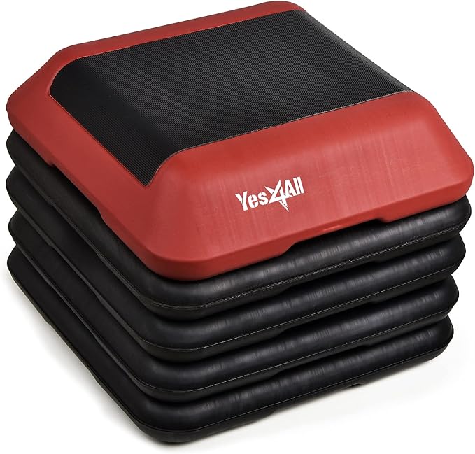 Yes4All 16"x16" Adjustable High Step Aerobic Platform with 4 Risers, Height-Adjustable 4"-6''-8''-10''-12" Step Aerobics Platform for Home Gym Exercise Fitness Workout