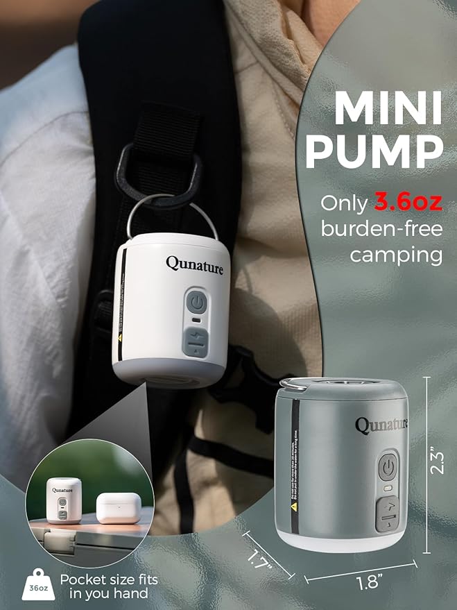 Portable Air Pump for Inflatable, Rechargeable Tiny Pump Air Mattress Pump with Camping Lantern Mini Pump for Sleeping Pads, Pool Floats, Swimming Rings