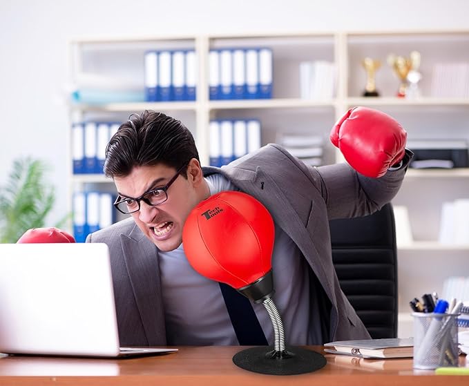 Tech Tools Stress Buster Desktop Punching Bag - Suctions to Your Desk, White Elephant Gifts for Coworker Men and Women, Heavy Duty Stress Relief Ball, Gag Gifts Funny Desk Accessories