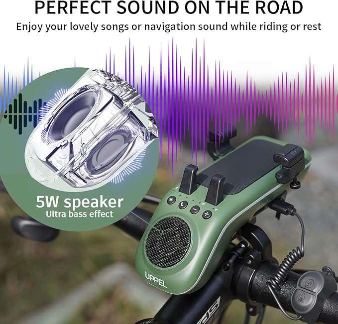 Multifunctional Bike Speaker & Phone Holder - Bicycle Headlight, Horn, Microphone & Power Bank (5000mAh), Ideal for Mountain & Road Cycling