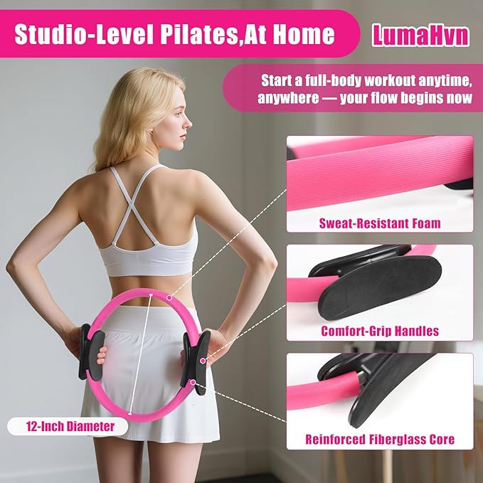 Pilates Essentials Kit for Home Workouts, Pink Pilates Equipment with Pilates Ring and Ball Set for Beginners,Workout Bands Resistance for Women, Large Yoga Ball for Pregnancy & Exercise